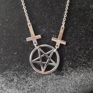 Satanic Upside-down Cross Pentagram Stainless Steel Necklace